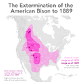 Gradual decline in the range of American Bison in the 19th century