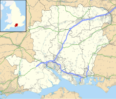 Mapa konturowa Hampshire, blisko centrum na dole znajduje się punkt z opisem „West End”