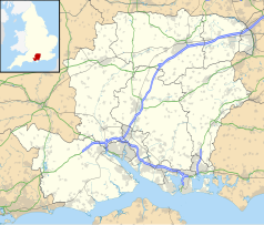 Mapa konturowa Hampshire, po prawej nieco u góry znajduje się punkt z opisem „East Worldham”