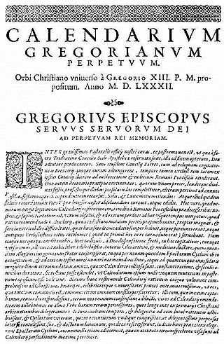 <i>Inter gravissimas</i> Papal document that established the Gregorian calendar