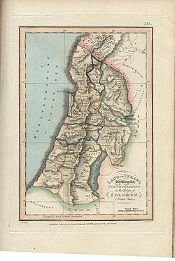 Land of Israel Shewing the Purveyorships in the Reign of Solomon, published by James Wyld in 1819 based on the Books of Kings