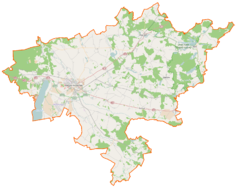 Mapa konturowa powiatu stargardzkiego, po lewej znajduje się punkt z opisem „Przedmieście Szczecińskie”