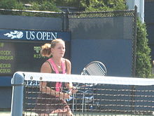 Agnieszka Radwanska reached her first Wimbledon quarter-final by defeating Svetlana Kuznetsova in the fourth round Radwanska2007USOdoubles.jpg