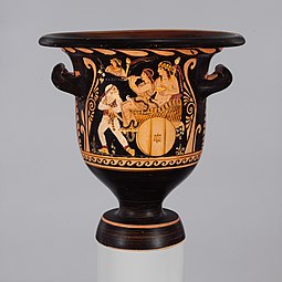 Papposilenus in a Dionysian procession, bell-krater from Paestum, Magna Graecia, c. 355 BC (Metropolitan Museum of Art)