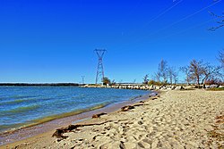 The view of The Narrows from the beach