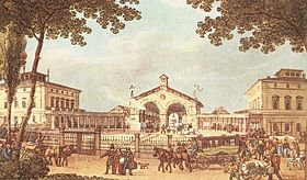 Kopfbau des Leipziger Bahnhofs in Dresden (1839)