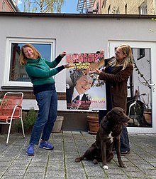 Helen Britton and Elena Alvarez with the film poster, 2021