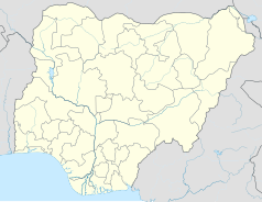 Mapa konturowa Nigerii, blisko lewej krawiędzi na dole znajduje się punkt z opisem „Badagri”