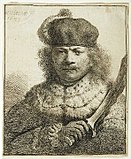 Role-playing in Self-portrait as an oriental Potentate with a Kris, 1634, etching
