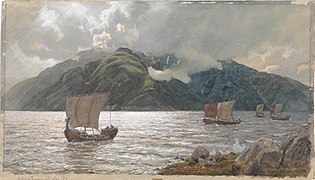 Hans Gude - Vikingskip i Sognefjorden - 1889.jpg