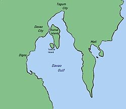 Carte du golfe de Davao.