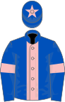 Royal blue, pink stripe, armlets and star on cap