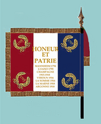 Drapeau modèle de 1880 avec les inscriptions ajoutées dans l'entre-deux-guerres (revers)