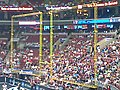 Image 6An arena football goalpost structure featuring the rebound nets on either side of the uprights. (from Arena football)