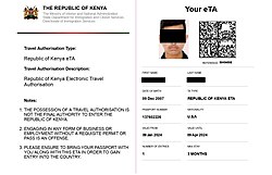 Sample of Kenyan Electronic Travel Authorisation (eTA) Kenyan eTA.jpg