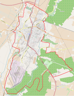 Mapa konturowa Kwidzyna, blisko centrum po lewej na dole znajduje się punkt z opisem „Ośrodek Odosobnienia w Kwidzynie”