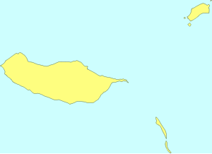 Mapa konturowa Madery, blisko centrum po lewej na dole znajduje się punkt z opisem „MAR”