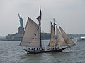 Schooner Pioneer sailing near Statue of Liberty, 2010