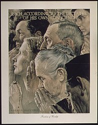 Tự do tín ngưỡng (Thứ Bảy, ngày 27 tháng 2 năm 1943) – từ series tranh Tứ tự do của Norman Rockwell