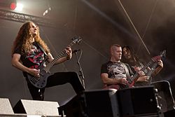 Annihilator koncert a Rockharz Open Air fesztiválon 2016-ban. Balról jobbra: Rich Hinks, Jeff Waters, Aaron Homma.