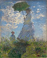 克勞德·莫內的《打阳伞的女人》，100 × 81cm，約作於1875年，來自保羅·梅隆（英语：Paul Mellon）的收藏。[59]