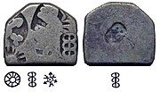 A punch-marked coin attributed to Ashoka[215]