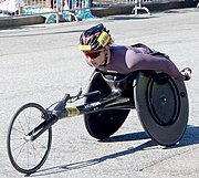 Manuela Schär, women's wheelchair winner, during the race