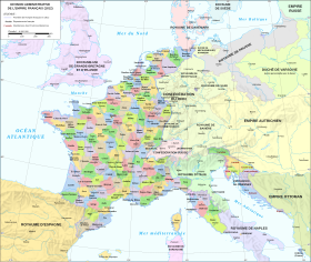 Carte de l'Empire français en 1812, présentant la division en 134 départements.