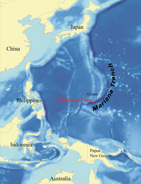 Location of Challenger Deep within the Mariana Trench and western Pacific Ocean Marianatrenchmap.png