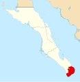 State Baja California Sur and Los Cabos (red) on peninsula