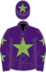 Purple, green star with two stars on sleeves, purple cap with green star