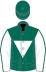 Dark green, white inverted triangle, white sleeves, green seams, green cap