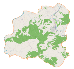 Mapa konturowa gminy Pleśna, po prawej znajduje się punkt z opisem „Cmentarz wojenny nr 171Łowczówek”