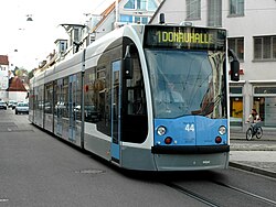 Wagen 44 der Ulmer Straßenbahn mit dem Namen von Max Eyth.