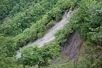 青崩峠の崩落地