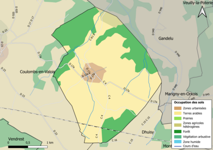 Carte des infrastructures et de l'occupation des sols en 2018 (CLC) de la commune.