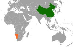 Map indicating locations of China and Namibia