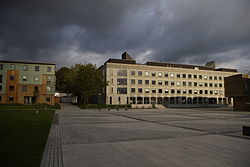 A County Field townhouse (left), Lancaster Square (foregound, centre), and County Main (right)