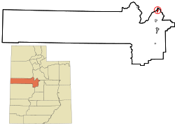 Location of Rocky Ridge within Juab County and the state of Utah