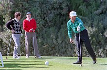 Watson (left) with President Ronald Reagan and Lee Trevino in 1988.