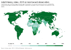 Adult literacy rates, 2015 or most recent observation, OWID