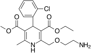 <span class="mw-page-title-main">Amlodipine</span> Dihydropyridine calcium channel blocker used to treat cardiovascular diseases