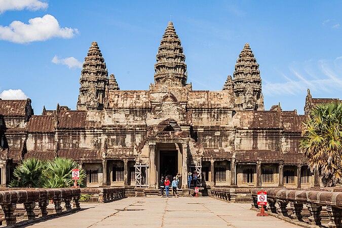 View of Angkor Wat from inner causeway, Siem Reap, Cambodia.