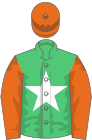 Emerald green white star, orange sleeves and cap