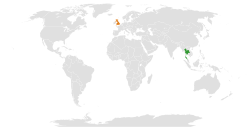 Map indicating locations of Thailand and United Kingdom