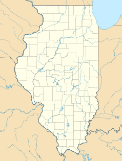 Mapa konturowa Illinois, u góry po prawej znajduje się punkt z opisem „Olympia Fields”