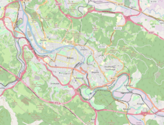 Mapa konturowa Bilbao, po lewej znajduje się punkt z opisem „Basurto-Ospitalea”