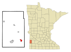 Location of Tyler within Lincoln County, Minnesota