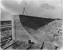 An image of the Galveston Seawall under construction