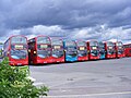 Lineup of Wright Pulsar Geminis (the two blue buses are Wright Eclipse Geminis)